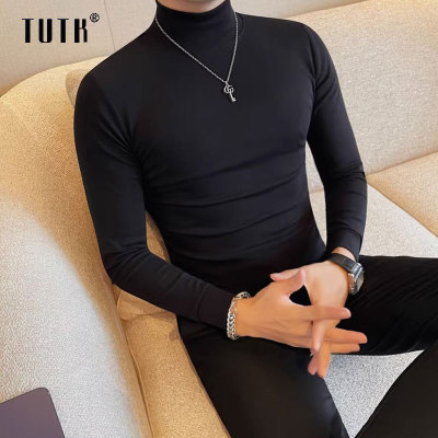 半高领打底衫男款秋冬季休闲纯棉套头衫男士潮牌百搭修身长袖t恤