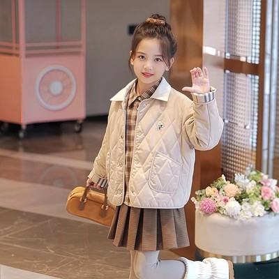 女童外套秋冬款2025新款儿童洋气保暖棉服女大童冬季韩版轻薄棉衣