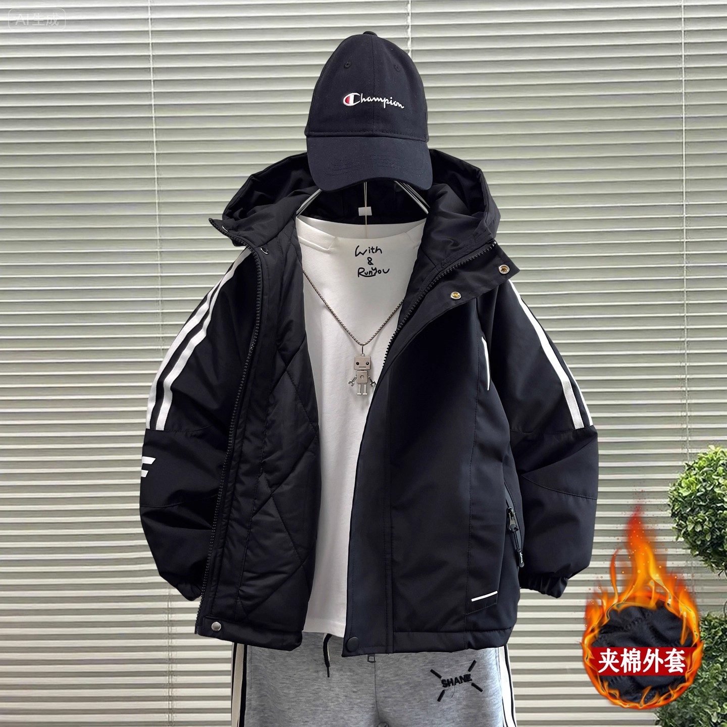 男童夹棉外套2025新款冲锋衣薄棉儿童加厚二棉今年流行爆款秋冬季