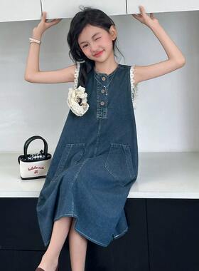 女童夏季无袖牛仔裙2026新款中大童韩版女孩宽松背心裙儿童连衣裙