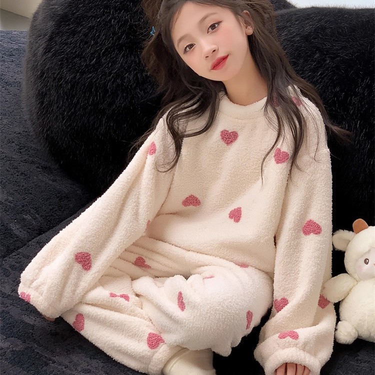 女童睡衣冬2025新款儿童珊瑚绒女孩大童秋冬加绒加厚法兰绒家居服