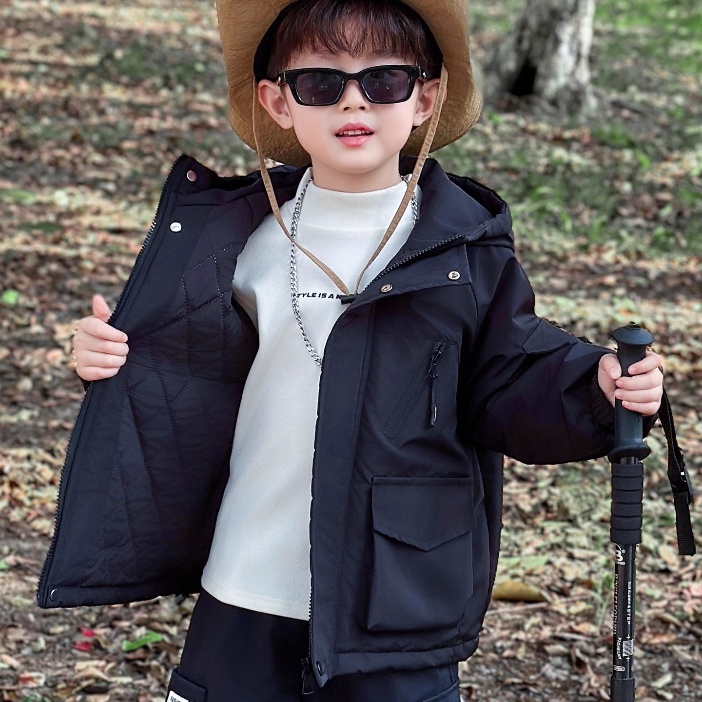 男童冲锋衣秋冬装夹棉夹克衫儿童冬季外套2025新款宝宝加厚棉衣服