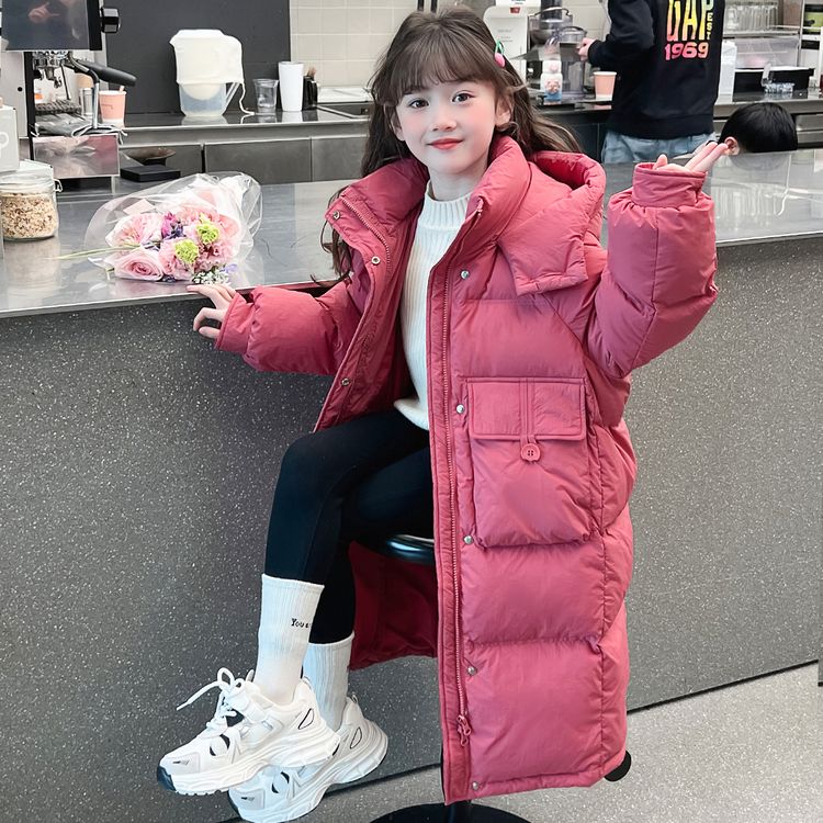 女童加厚棉衣2024新款洋气冬季棉袄中大童过膝中长款外套儿童冬装