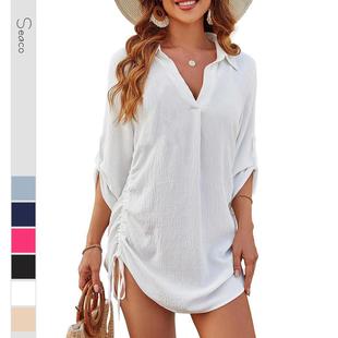 sides clothing womens female shirt beach color drawstring