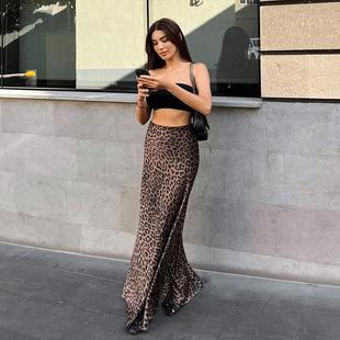 print floor fishtail skirt hip length Leopard womens sexy