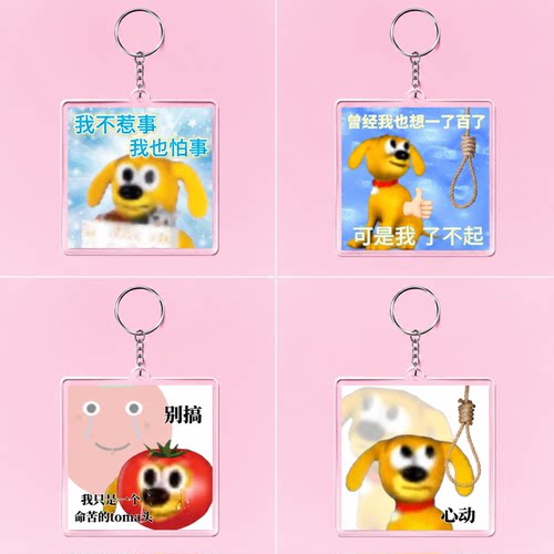 适用番茄狗抽象表情emo发疯搞笑亚克力双面包挂饰创意礼品钥匙扣