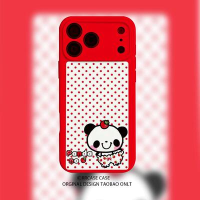 昭和小熊猫古早红波点可爱日系适用苹果17promax/16手机壳iPhone151413/12OPPO小米红米vivo一加真我