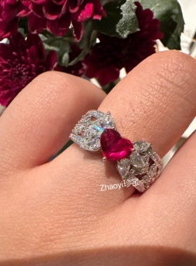 18k金天然心形红宝石 钻石戒指·定制款