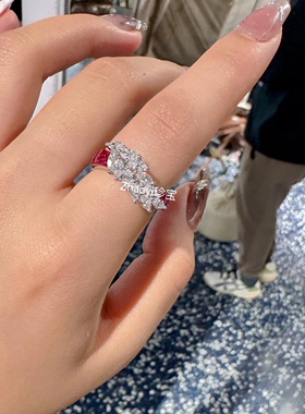 18K金 天然红宝石钻石麦穗戒指