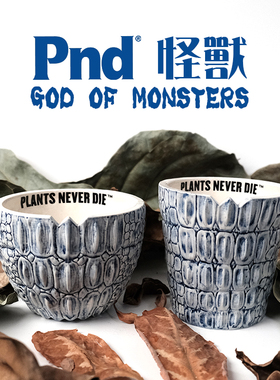 pnd原创哥斯拉怪兽蓝色花盆黑色块根植物潮流盆栽大口透气多肉