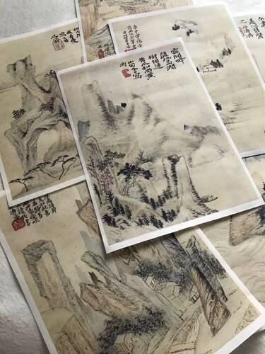石涛山水册页共12张每张尺寸35×28cm原尺寸复制宣纸高清影印字画