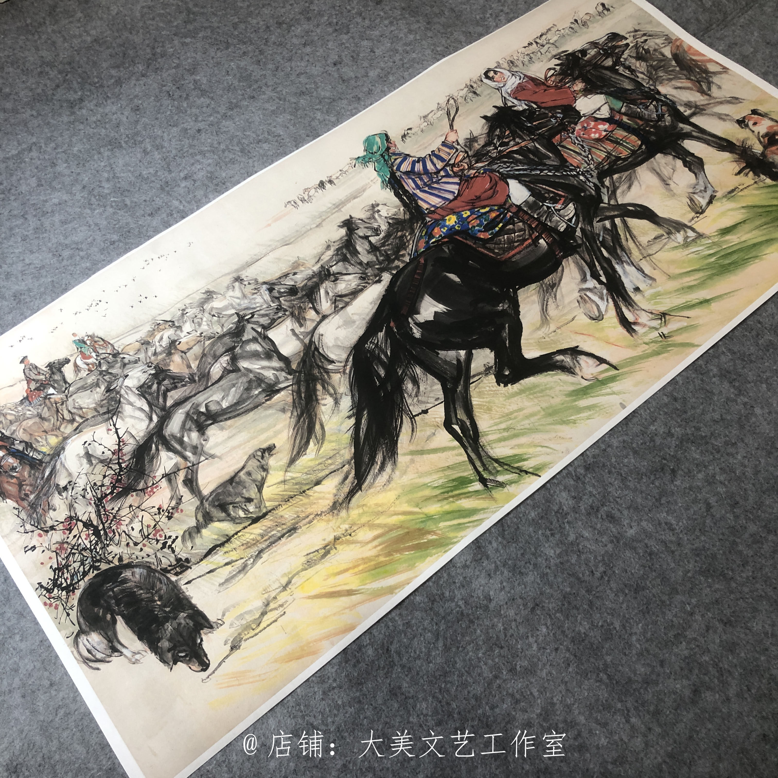 黄胄训马图高清微喷国画装饰画