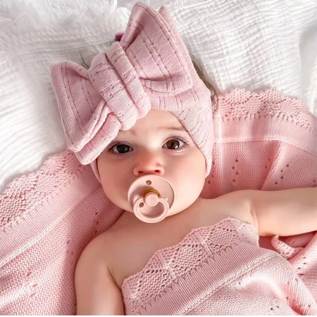 婴儿超大蝴蝶结提花发带男女宝宝可爱护囟门头饰高弹力可调节头巾