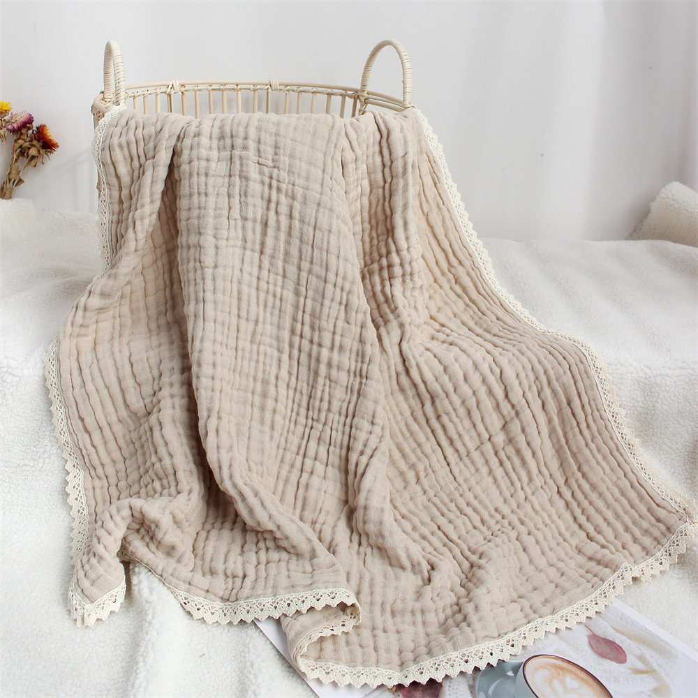 ins婴儿六层纱布浴巾纯棉柔软吸水宝宝盖毯洗澡浴巾 儿童花边毯