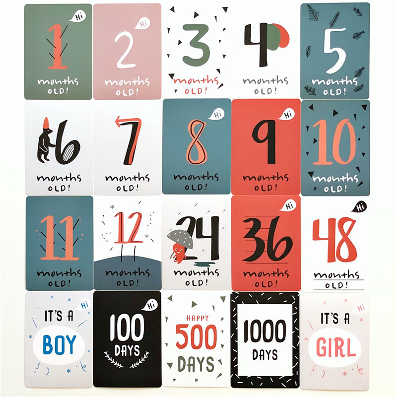 ins宝宝拍照月份卡出生天数成长纪念卡片百天周岁孕期拍照道具