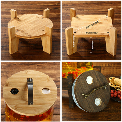 底座圆形玻璃瓶竹木架子