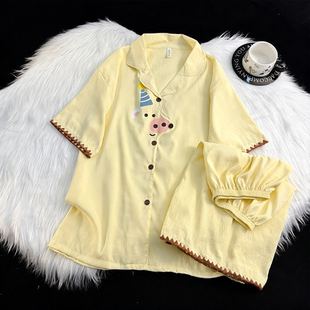 2026夏季上新女款睡衣云朵棉轻柔空调棉麻感休闲in短袖短裤家居服