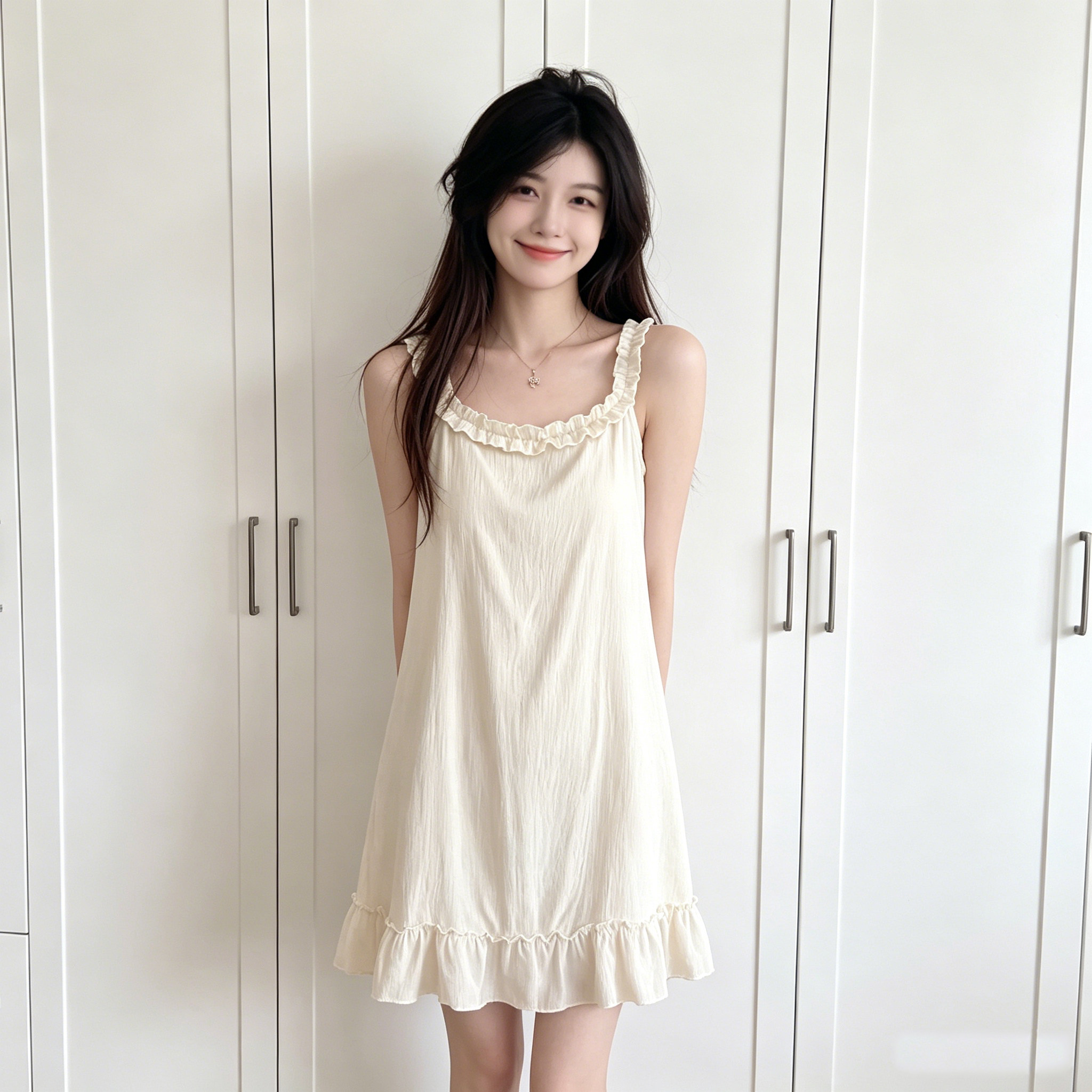 带胸垫女款吊带睡裙中裙家居服夏