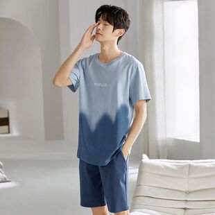夏季新款男士睡衣轻柔仿棉透气款家居服仿棉短袖短裤休闲两件套