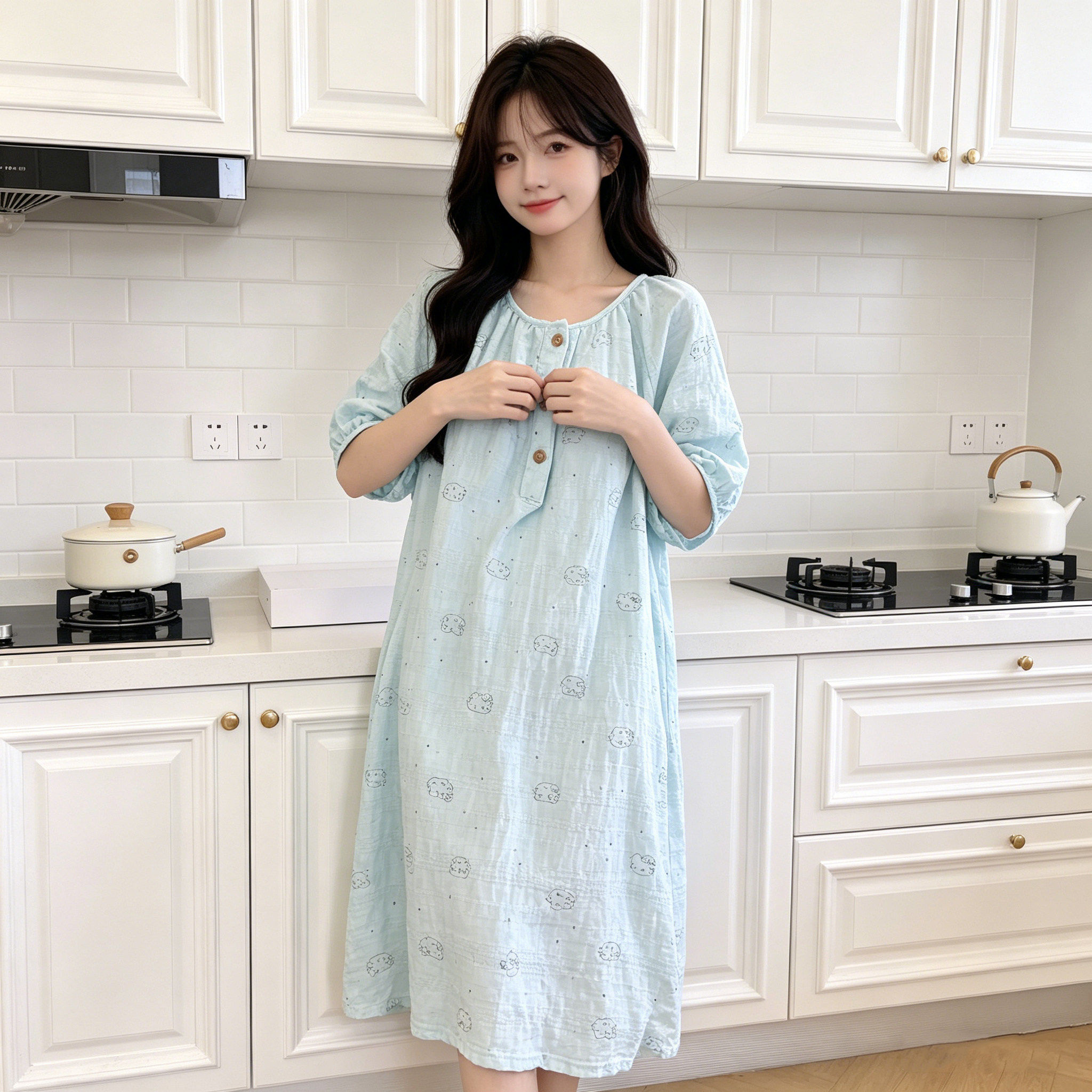 女款短袖睡裙夏季云朵棉款