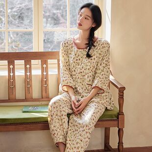 田园风夏季女款睡衣轻柔云朵棉透气清凉感碎花家居服可外穿两件套
