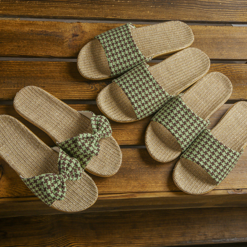 亚麻拖鞋女夏季2022新款家居情侣室内软底防滑格子布凉拖鞋男夏天