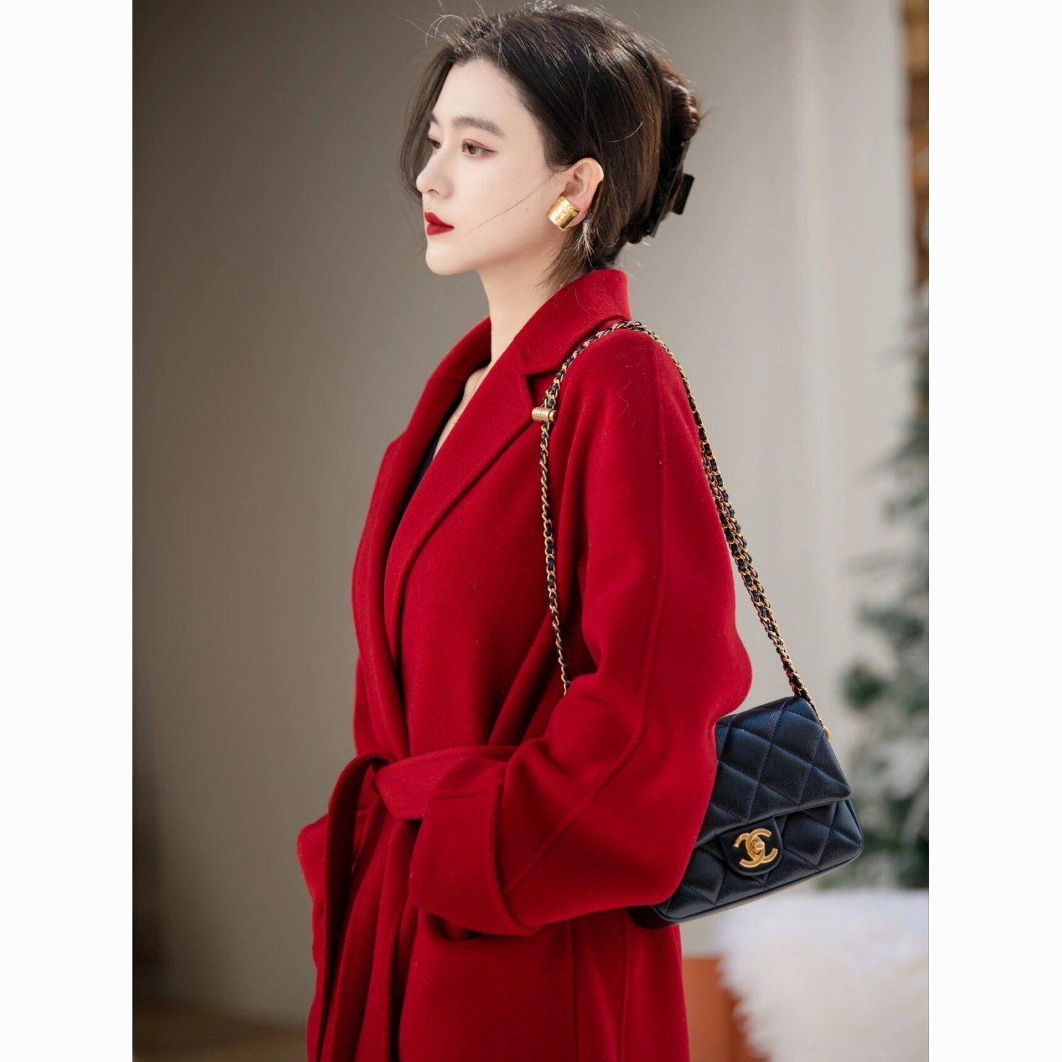 红色结婚双面绒呢子大衣