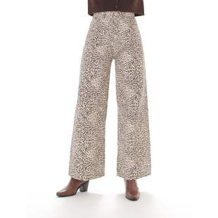 ohmyloli 都市时髦变形小豹纹印花高腰复古阔腿牛仔裤