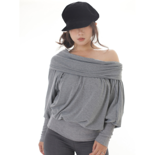 T恤 长袖 ohmyloli 多种穿法螺纹收口基础灰色造型感蝙蝠袖
