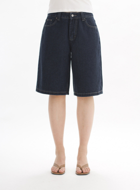 ohmyloli 千禧复古低腰深蓝色牛仔五分boyish直筒有型中裤