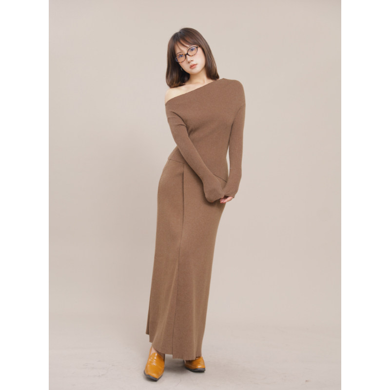 ohmyloli 秋冬美拉德斜肩长袖不对称针织衫+侧开衩交叠松紧半身裙,女装/女士精品,时尚套装,淘宝优惠券,粉丝福利购,淘宝优惠卷