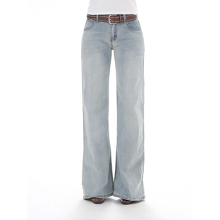 ohmyloli 浅色做旧洗水弹力低腰千禧复古微喇牛仔裤