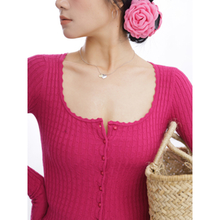 高弹针织开衫 花边收口长袖 2色亲肤抗起球14针春夏法式 ohmyloli