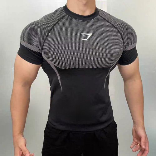 英国GYMSHARK鲨鱼Onyx5运动健身上衣男士夏季速干透气弹力短袖t恤