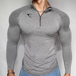 GYMSHARK超帅1/4拉链vital男士健身无缝修身速干运动弹力训练长袖