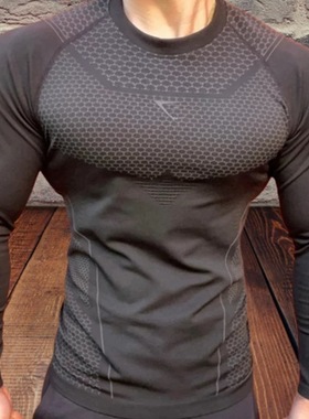GYMSHARK Onyx4.0鲨鱼男士超级英雄运动健身训练速干长袖紧身衣