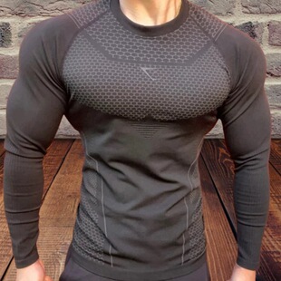 GYMSHARK Onyx4.0鲨鱼男士超级英雄运动健身训练速干长袖紧身衣