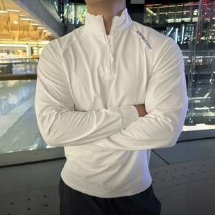 秋季 t恤 软壳克隆棉健身运动上衣半门襟男t弹力打底健身速干长袖