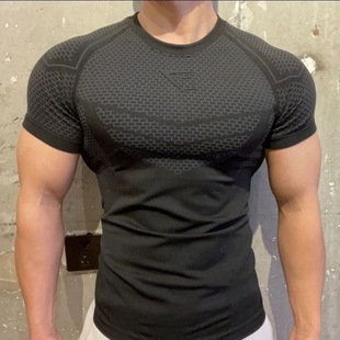 英国GYMSHARK ONYX2.0超级英雄短袖男式速干弹性运动紧身健身衣潮