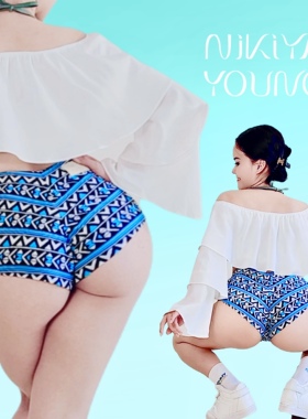 NIKIYAYOUNG【Twerk Pro】波西米亚风电臀短裤民族风条纹Afro钢管