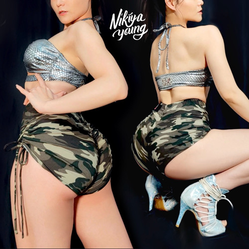 NIKIYAYOUNG【Twerk Pro】迷彩橄榄绿电臀短裤抽绳款Afro Heels