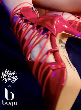 Burju X Nikiya 联名闪光红色高跟鞋绑带两穿Heels套装爵士拉丁舞