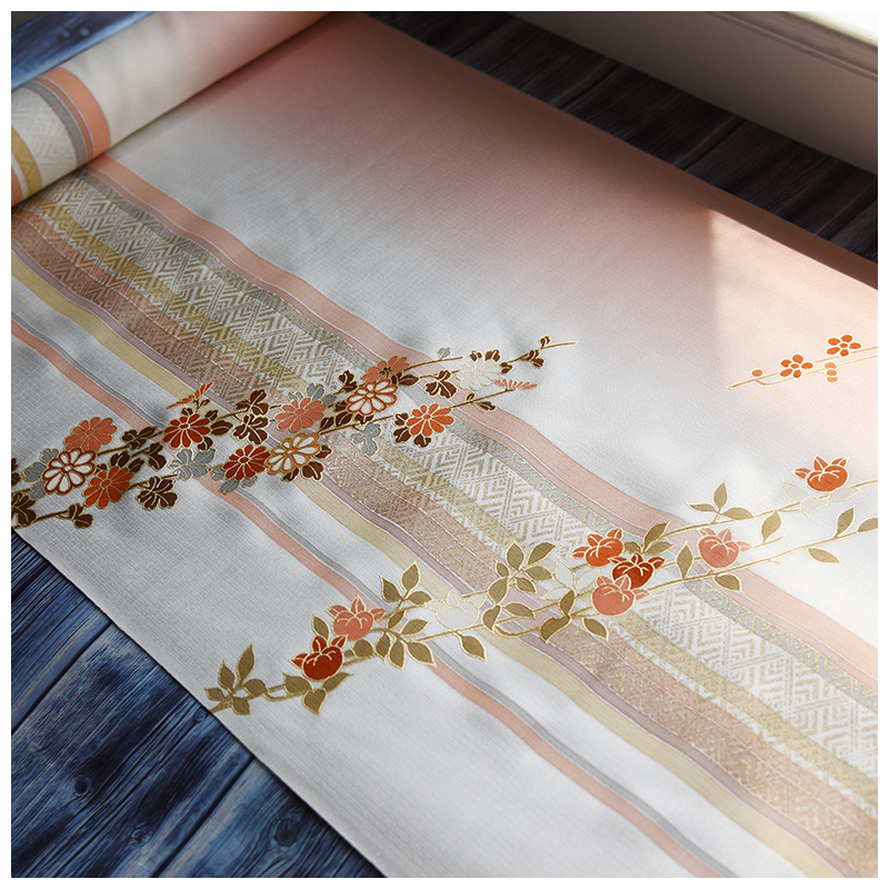 付下反物浅粉花柄正绢中古旗袍