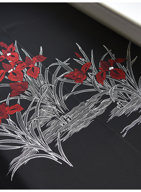 特日本进口中古正绢黑鸢尾鸳鸯风景羽尺付下反物整卷布料服装旗袍