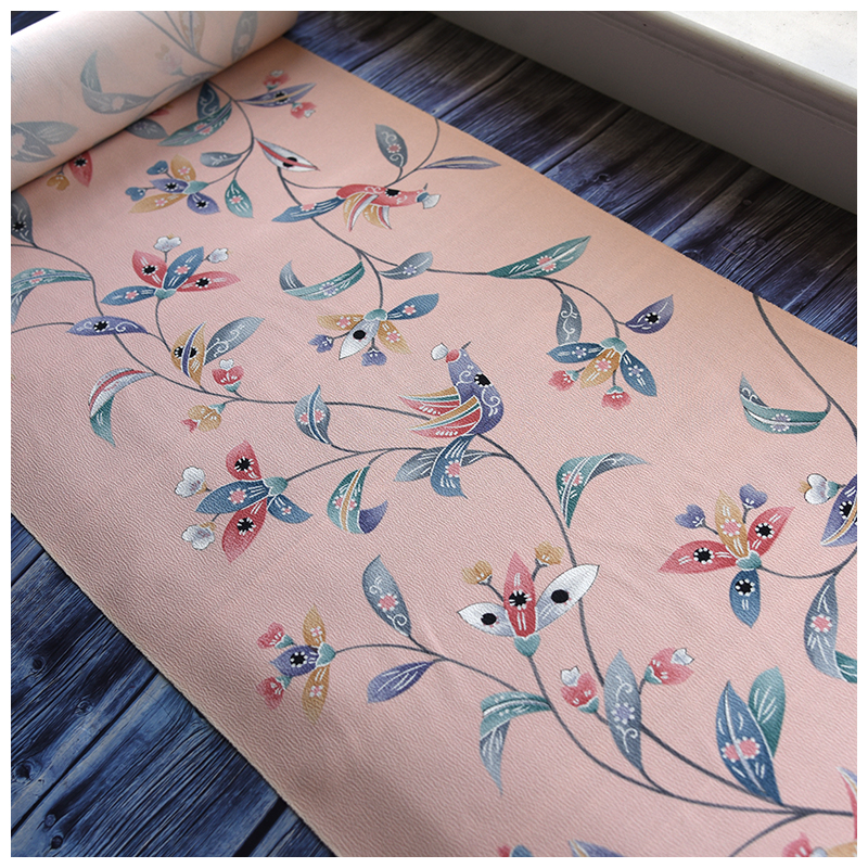 正绢真丝旗袍田园花鸟小纹零裁