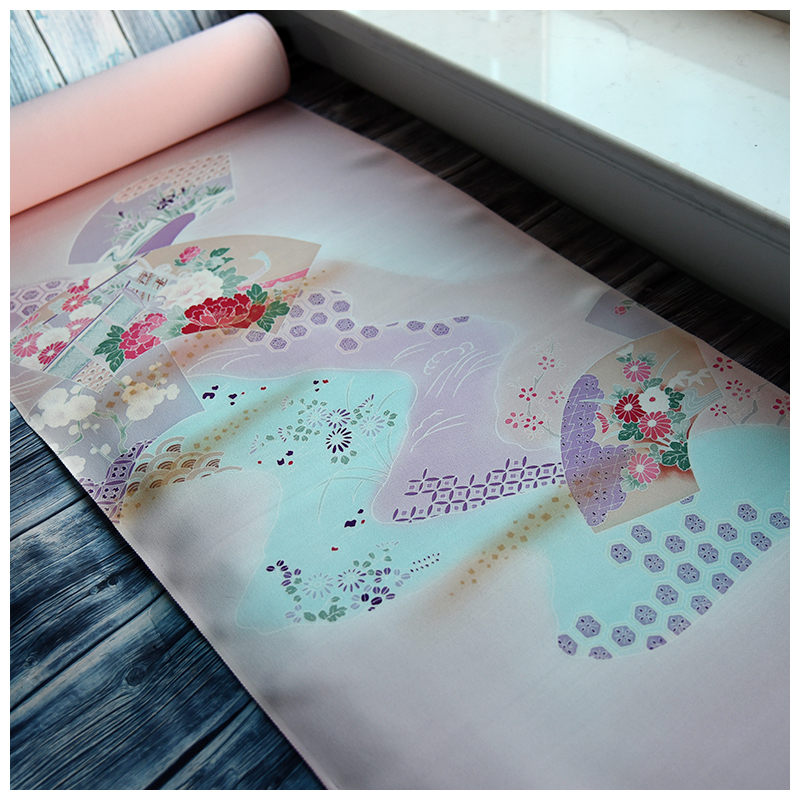 正绢真丝旗袍新中式浅粉付下反物