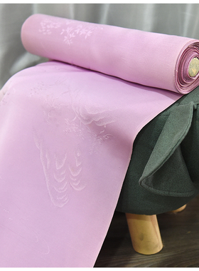 进口中古正绢真丝粉紫山水风景织花小纹反物荷包口金零料汉服旗袍