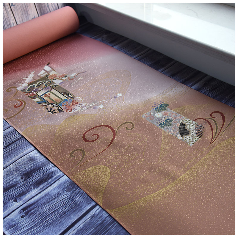 正绢真丝金彩扇面付下反物整卷