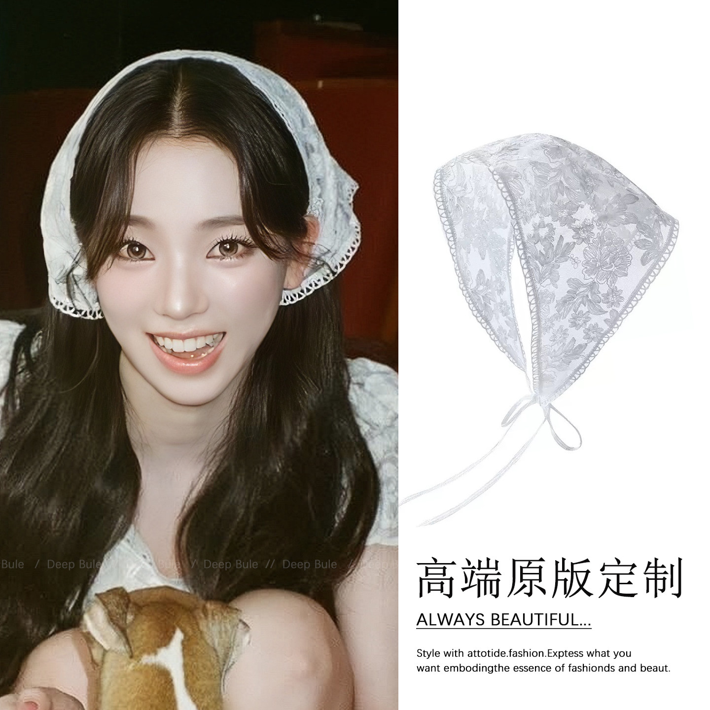 柳智敏同款白色蕾丝花朵头巾三角巾头饰女款夏2026新款田园风发带图片