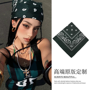 美式复古绿色头巾帽子包头丝巾发带女2025新款夏天辣妹甜酷方巾